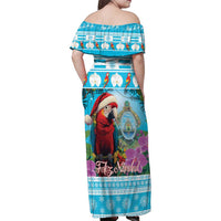 Honduras Christmas Family Matching Off Shoulder Maxi Dress and Hawaiian Shirt Scarlet Macaw With Feliz Navidad - Wonder Print Shop