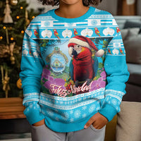 Honduras Christmas Kid Ugly Christmas Sweater Scarlet Macaw With Feliz Navidad - Wonder Print Shop
