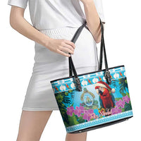 Honduras Christmas Leather Tote Bag Scarlet Macaw With Feliz Navidad - Wonder Print Shop