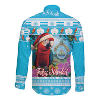 Honduras Christmas Long Sleeve Button Shirt Scarlet Macaw With Feliz Navidad - Wonder Print Shop