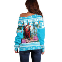 Honduras Christmas Off Shoulder Sweater Scarlet Macaw With Feliz Navidad - Wonder Print Shop