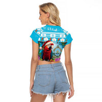Honduras Christmas Raglan Cropped T Shirt Scarlet Macaw With Feliz Navidad - Wonder Print Shop