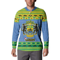 Gabon Christmas Button Sweatshirt Coat Of Arms Joyeux Noel - Wonder Print Shop