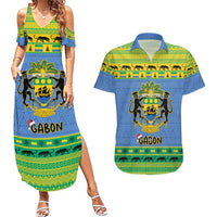 Gabon Christmas Couples Matching Summer Maxi Dress and Hawaiian Shirt Coat Of Arms Joyeux Noel - Wonder Print Shop