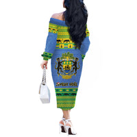 Gabon Christmas Off The Shoulder Long Sleeve Dress Coat Of Arms Joyeux Noel - Wonder Print Shop