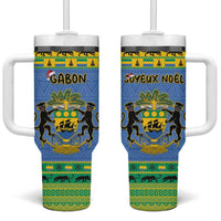 Gabon Christmas Tumbler With Handle Coat Of Arms Joyeux Noel - Wonder Print Shop