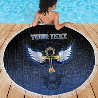 Personalised Egyptian Ankh Beach Blanket Egypt Hieroglyphs Pattern