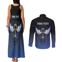 Personalised Egyptian Ankh Couples Matching Tank Maxi Dress and Long Sleeve Button Shirt Egypt Hieroglyphs Pattern