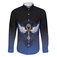 Personalised Egyptian Ankh Family Matching Off The Shoulder Long Sleeve Dress and Hawaiian Shirt Egypt Hieroglyphs Pattern