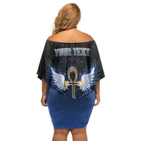 Personalised Egyptian Ankh Family Matching Off Shoulder Short Dress and Hawaiian Shirt Egypt Hieroglyphs Pattern