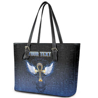 Personalised Egyptian Ankh Leather Tote Bag Egypt Hieroglyphs Pattern