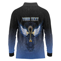 Personalised Egyptian Ankh Long Sleeve Polo Shirt Egypt Hieroglyphs Pattern