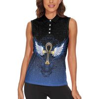 Personalised Egyptian Ankh Women Sleeveless Polo Shirt Egypt Hieroglyphs Pattern