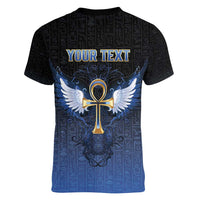 Personalised Egyptian Ankh Women V-Neck T-Shirt Egypt Hieroglyphs Pattern