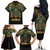 Egypt Anubis Family Matching Off The Shoulder Long Sleeve Dress and Hawaiian Shirt Golden Ancient Egypt Pattern