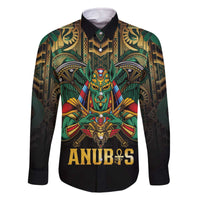 Egypt Anubis Family Matching Off The Shoulder Long Sleeve Dress and Hawaiian Shirt Golden Ancient Egypt Pattern