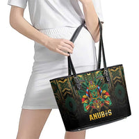 Egypt Anubis Leather Tote Bag Golden Ancient Egypt Pattern