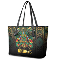 Egypt Anubis Leather Tote Bag Golden Ancient Egypt Pattern