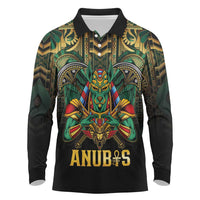 Egypt Anubis Long Sleeve Polo Shirt Golden Ancient Egypt Pattern