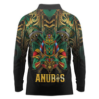 Egypt Anubis Long Sleeve Polo Shirt Golden Ancient Egypt Pattern