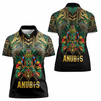 Egypt Anubis Women Polo Shirt Golden Ancient Egypt Pattern