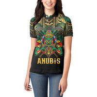 Egypt Anubis Women Polo Shirt Golden Ancient Egypt Pattern