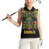 Egypt Anubis Women Sleeveless Polo Shirt Golden Ancient Egypt Pattern