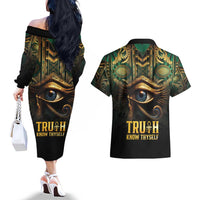 Egypt Eye of Horus Couples Matching Off The Shoulder Long Sleeve Dress and Hawaiian Shirt Truth Know Thyself