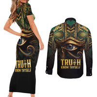 Egypt Eye of Horus Couples Matching Short Sleeve Bodycon Dress and Long Sleeve Button Shirt Truth Know Thyself