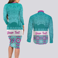 Personalised Eid Mubarak Couples Matching Long Sleeve Bodycon Dress and Long Sleeve Button Shirt Eid al-Fitr