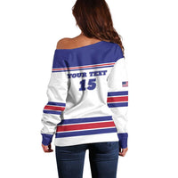 Custom USA Ice Hockey Off Shoulder Sweater Old Glory On Ice