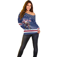 Custom USA Ice Hockey Off Shoulder Sweater Eagle Mascot