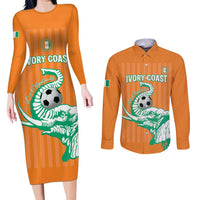 Custom Ivory Coast Football Couples Matching Long Sleeve Bodycon Dress and Long Sleeve Button Shirt Come On Elephants
