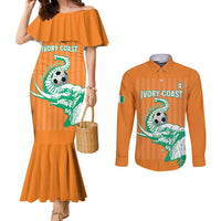 Custom Ivory Coast Football Couples Matching Mermaid Dress and Long Sleeve Button Shirt Come On Elephants