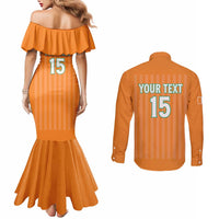 Custom Ivory Coast Football Couples Matching Mermaid Dress and Long Sleeve Button Shirt Come On Elephants