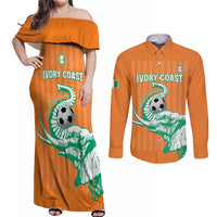 Custom Ivory Coast Football Couples Matching Off Shoulder Maxi Dress and Long Sleeve Button Shirt Come On Elephants