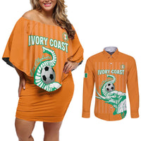 Custom Ivory Coast Football Couples Matching Off Shoulder Short Dress and Long Sleeve Button Shirt Come On Elephants