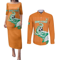 Custom Ivory Coast Football Couples Matching Puletasi and Long Sleeve Button Shirt Come On Elephants