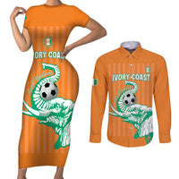 Custom Ivory Coast Football Couples Matching Short Sleeve Bodycon Dress and Long Sleeve Button Shirt Come On Elephants