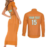 Custom Ivory Coast Football Couples Matching Short Sleeve Bodycon Dress and Long Sleeve Button Shirt Come On Elephants