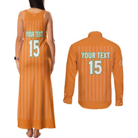 Custom Ivory Coast Football Couples Matching Tank Maxi Dress and Long Sleeve Button Shirt Come On Elephants
