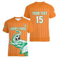 Custom Ivory Coast Football Women V-Neck T-Shirt Come On Elephants