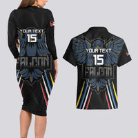 Custom Antigua and Barbuda Cricket Couples Matching Long Sleeve Bodycon Dress and Hawaiian Shirt Come On Falcons