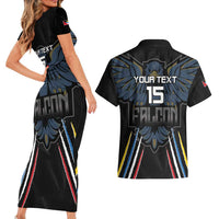 Custom Antigua and Barbuda Cricket Couples Matching Short Sleeve Bodycon Dress and Hawaiian Shirt Come On Falcons