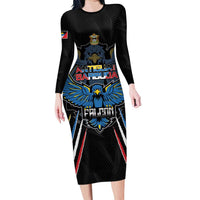 Custom Antigua and Barbuda Cricket Family Matching Long Sleeve Bodycon Dress and Hawaiian Shirt Come On Falcons