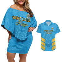 Custom Saint Lucia Cricket Couples Matching Off Shoulder Short Dress and Hawaiian Shirt Go Beinspired