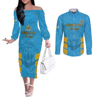 Custom Saint Lucia Cricket Couples Matching Off The Shoulder Long Sleeve Dress and Long Sleeve Button Shirt Go Beinspired