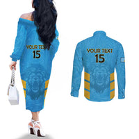 Custom Saint Lucia Cricket Couples Matching Off The Shoulder Long Sleeve Dress and Long Sleeve Button Shirt Go Beinspired