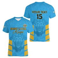 Custom Saint Lucia Cricket Women V-Neck T-Shirt Go Beinspired