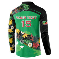 Custom St Kitts and Nevis Cricket Button Sweatshirt Tropical Flowers Jersey